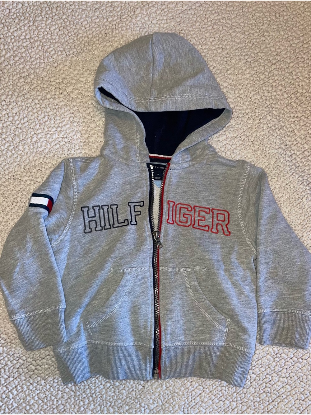 Tommy Hilfiger Kids Gray Hooded Zip Sweatshirt. Size 2T
